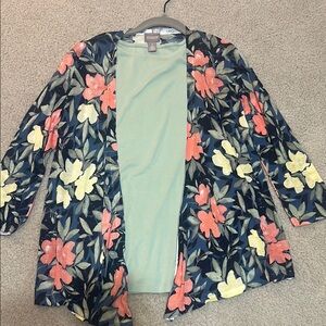 Chico's Floral Knit Cardigan + Olive Green Tank Top